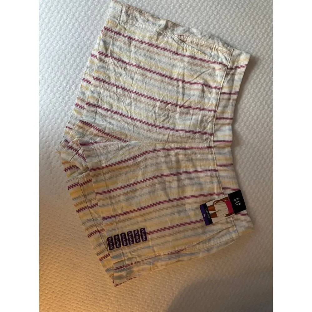 GAP Women Shorts XXL Linen Striped Cream Pink Casual Summer - Picture 3 of 8